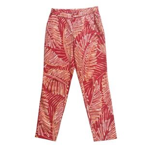 Lemon Way Women's Size 8 Ponte Pull-On Pants Pink Leaves Floral Tropical Elastic